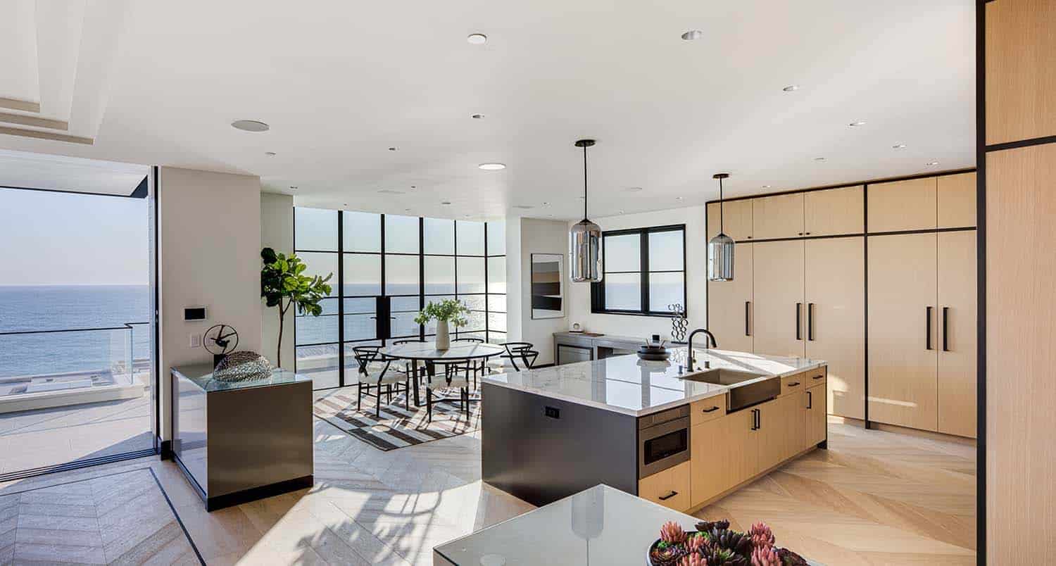 coastal contemporary kitchen looking into the breakfast nook